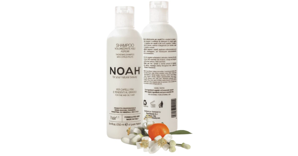 noah-1-1-volumizing-shampoo-with-citrus-fruits-sampunas-besiriebaluojantiems-plaukams-250ml-8034063520009 1.1. Volumizing Shampoo With Citrus Fruits Šampūnas besiriebaluojantiems plaukams, 250ml - Paveikslėlis 1