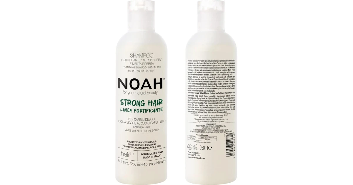noah-1-7-shampoo-with-black-peper-and-pepermint-plaukus-stiprinantis-sampunas-silpniems-slenkantiems-plaukams-250-ml-8034063520818 1.7. Shampoo With Black Peper And Pepermint Plaukus stiprinantis šampūnas silpniems, slenkantiems plaukams, 250 ml - Paveikslėlis 1