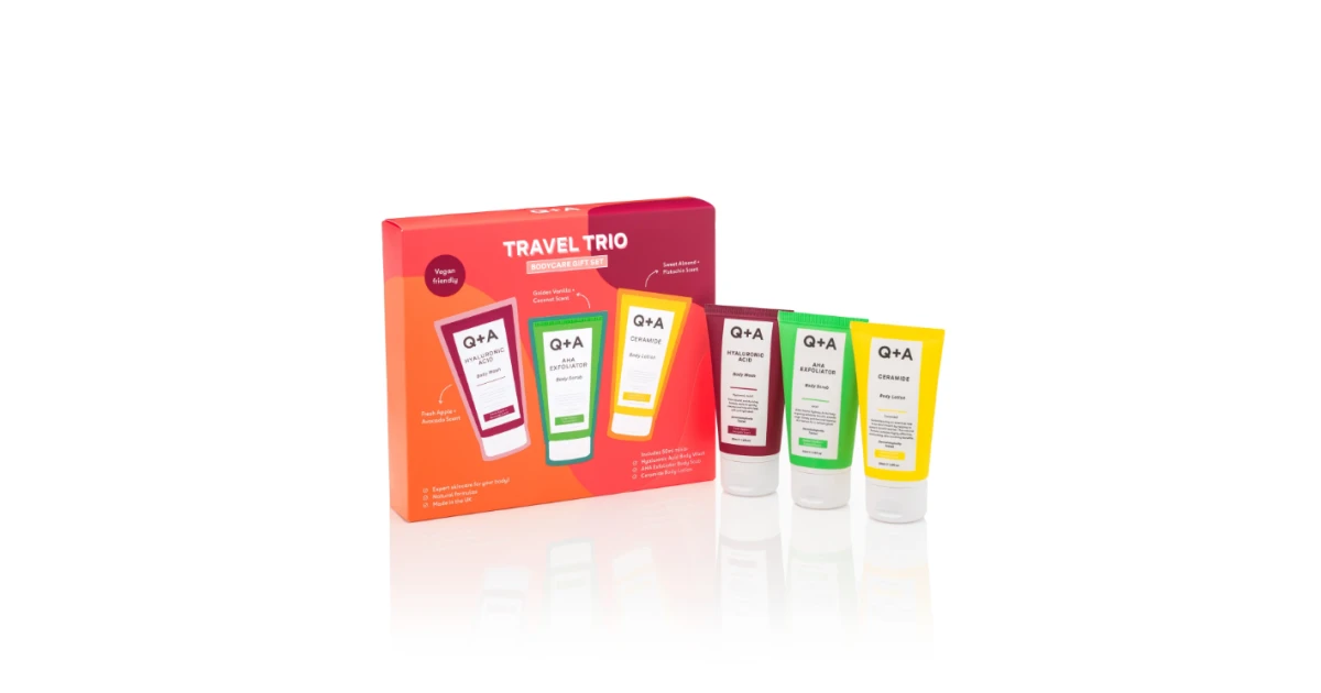 q-a-travel-trio-bodycare-gift-set-kuno-prieziuros-priemoniu-rinkinys-3x50ml-5060486267453 Travel Trio Bodycare Gift Set Kūno priežiūros priemonių rinkinys, 3x50ml - Paveikslėlis 1